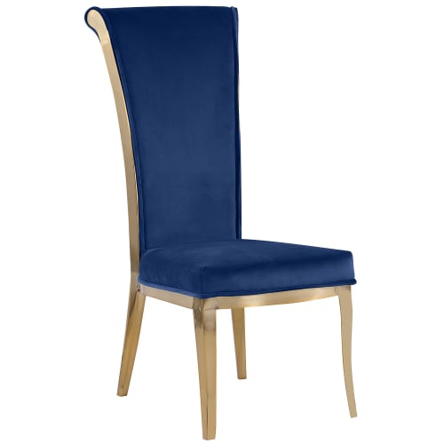 Joy High Back Dining Chair in Blue Velvet & Brushed Gold Steel (Set of 2)