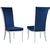 Joy High Back Dining Chair in Blue Velvet & Polished Steel (Set of 2)