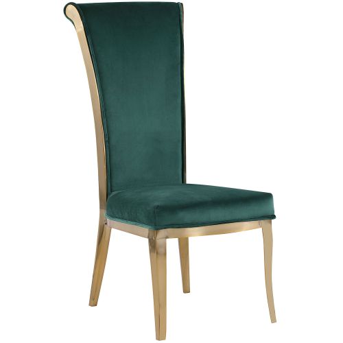 Joy High Back Dining Chair in Green Velvet & Brushed Gold Steel (Set of 2)