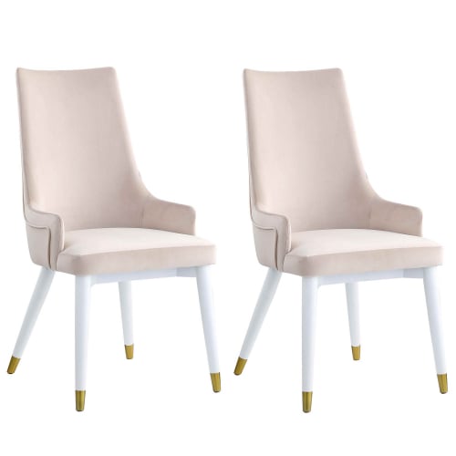 Judy Dining Chair in Beige Velvet & White Wood (Set of 2)