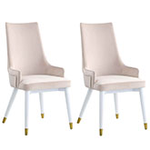 Judy Dining Chair in Beige Velvet & White Wood (Set of 2)