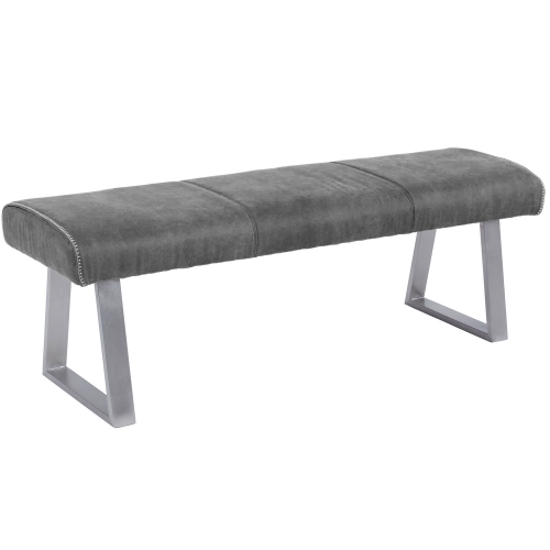 Kalinda Dining Bench in Gray Fabric & Stainless