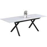 Karol 71" Extendable Dining Table in White Stone & Black Steel