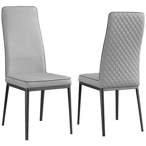 Karol  Dining Chair in Diamond Stitched Gray Leatherette & Black Steel (Set of 2)