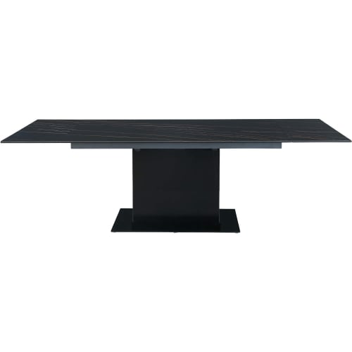 Katalina 63" Extendable Dining Table in Black Marbled Stone, Black Wood & Black Glass