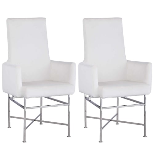 Kendall Dining Arm Chair in Cream Fabric & Polished Steel (Set of 2)