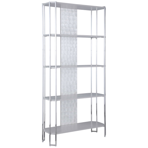 Kendall Bookcase in Gray, Sea Shell & Polished Stainless Steel