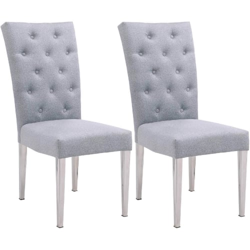 Kerry Dining Chair in Button Tufted Light Gray Fabric & Polished Stainless (Set of 2)