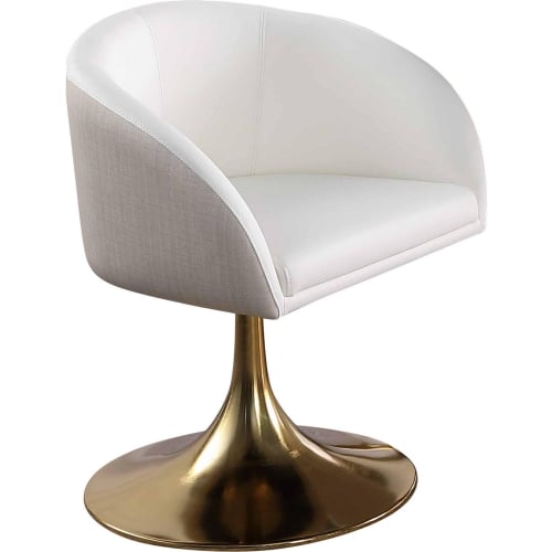 Khloe Swivel Dining Arm Chair in White & Beige Leatherette & Brushed Gold