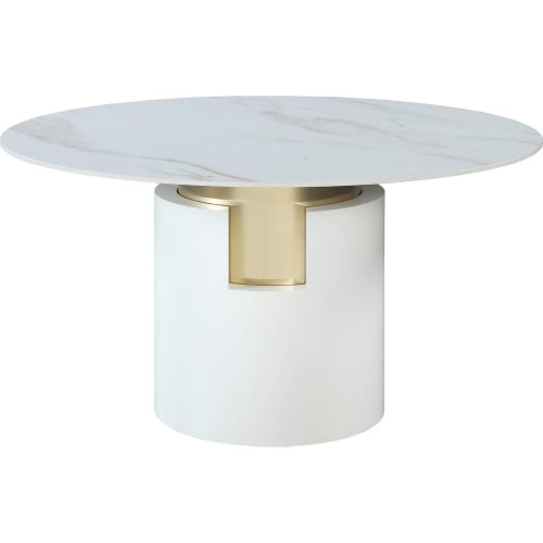 Kiana 55" Dining Table in White Marbled Sintered Stone, White & Gold