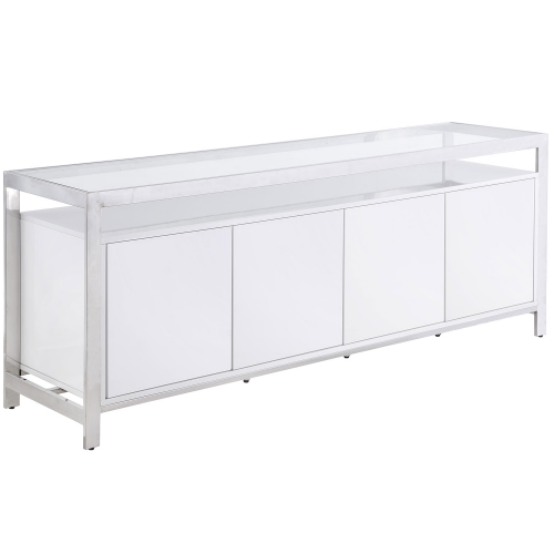 Krista Buffet in White, Stainless Steel & Tempered Glass