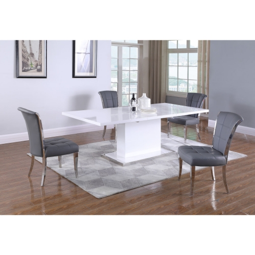 Krista Dining Set in White, Stainless & Gray Leatherette