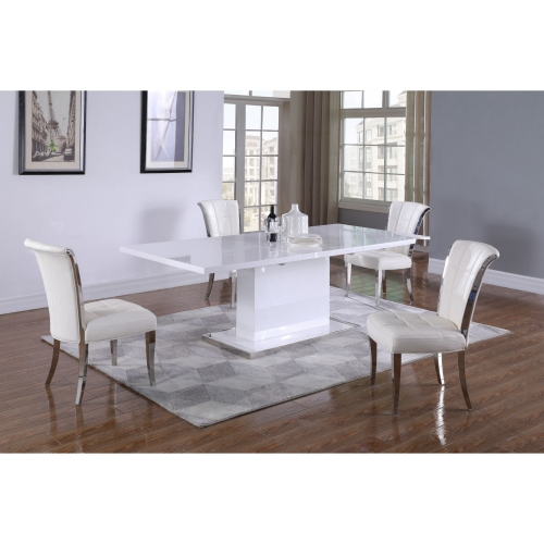 Krista Dining Set in White, Stainless & White Leatherette