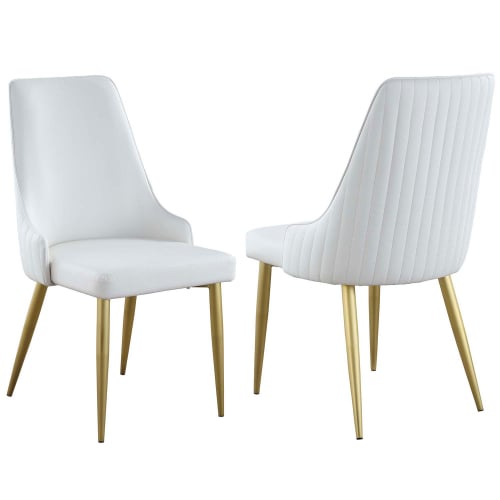 Kristen Channel Back Dining Chair in White PVC & Brass (Set of 2)