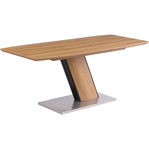 Lillian 55" Extendable Dining Table in Light Oak, Glass Black & Stainless