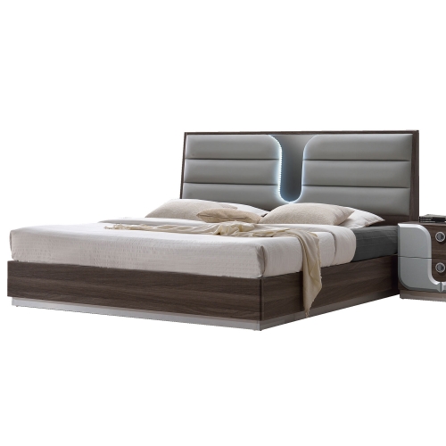 London King Bed in Gray Leatherette w/ Led