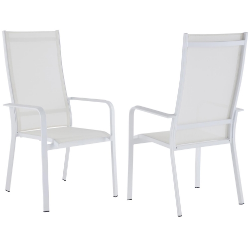 High Back Outdoor Dining Chair in White Aluminum & Textilene (Set of 2)