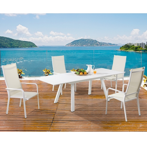 Malibu 5 Piece Outdoor Ext Dining Set w/ High Back Dining Chairs