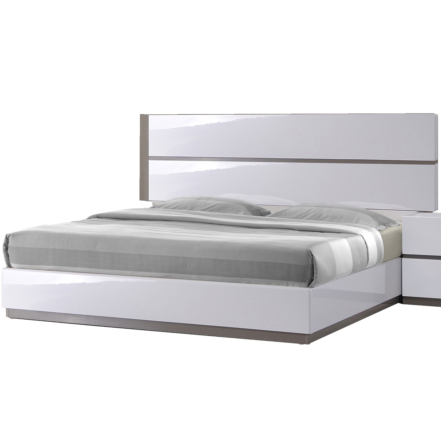 Chintaly MANILA-BED-KG-FBSR-HB-FBSR Manila King Bed In Gloss White & Gray