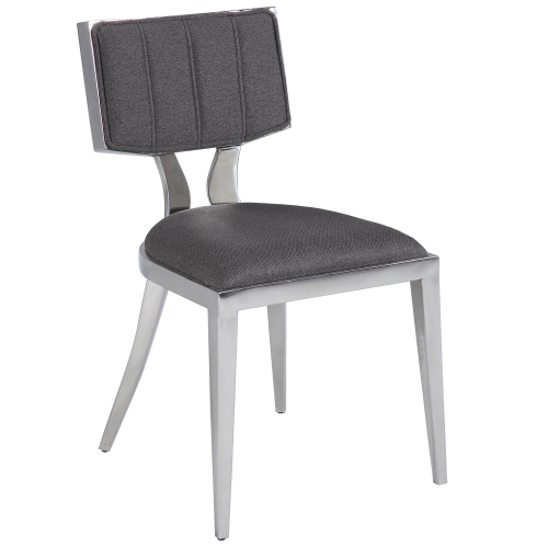 Mavis Dining Chair in Polished Stainless w/ Grey Fabric (Set of 2)