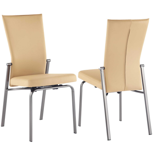 Molly Motion Back Dining Chair in Beige Leatherette & Brushed Stainless (Set of 2)