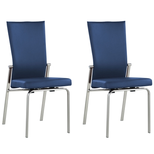 Molly Motion Back Dining Chair in Blue Leatherette & Chrome (Set of 2)