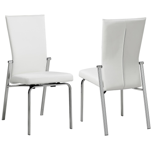 Molly Motion Back Dining Chair in White Leather & Chrome (Set of 2)