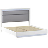 Moscow King Bed in Gloss White & Silver Leatherette w/ LED Lights