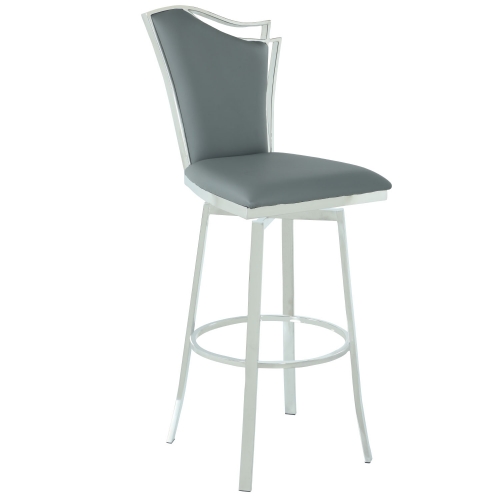 Nadia Swivel Bar Stool in Gray Leatherette & Stainless