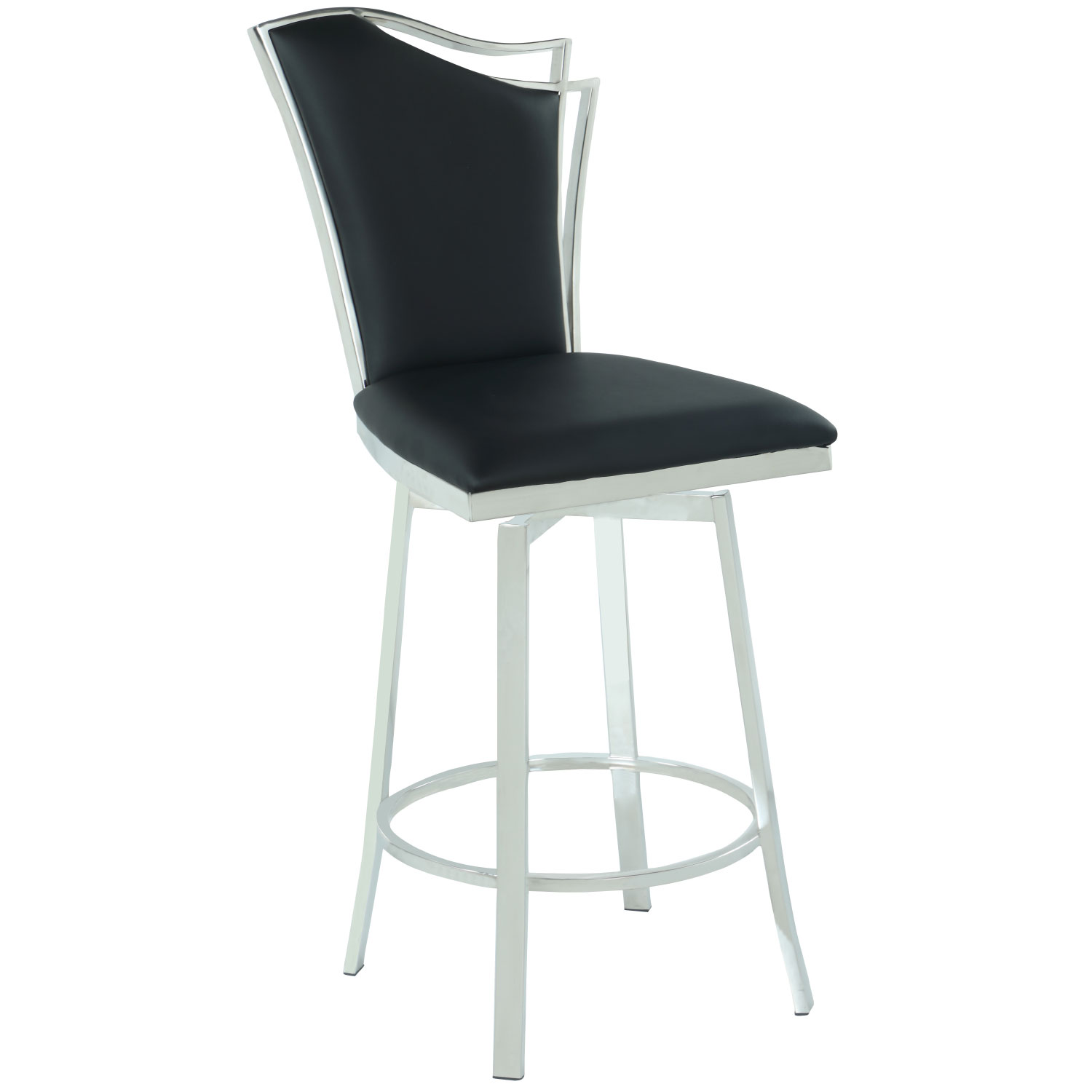 Chintaly NADIA CS BLK Nadia Swivel Counter Stool in Black Leatherette Stainless