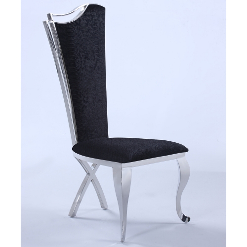 Nadia Tall Back Dining Chair in Black Fabric on Stainless Legs (Set of 2)