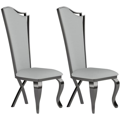 Nadia Tall Back Dining Chair in Gray Leatherette & Graphite (Set of 2)