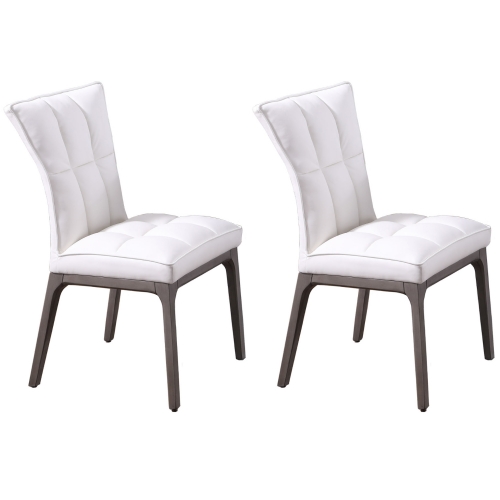 Peggy Dining Chair in Walnut & Tufted White Leatherette (Set of 2)