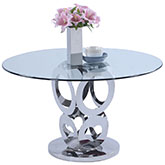 Raegan 51" Round Dining Table in Polished Stainless Steel & Glass