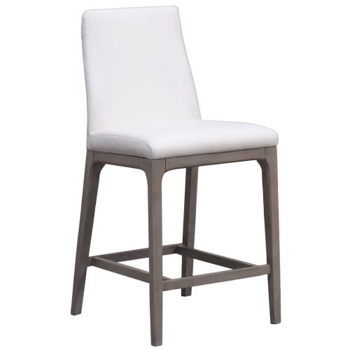 Rosario Counter Stool in White Leatherette & Gray Wood