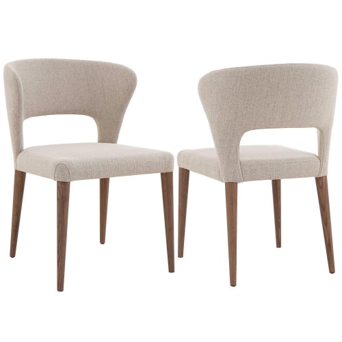 Rose Curved Open Back Dining Chair in Taupe Fabric & Walnut Finish (Set of 2)