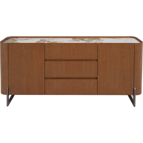 Ruby 2 Door 3 Drawer Buffet in Walnut Veneer, Gloss White & Brown