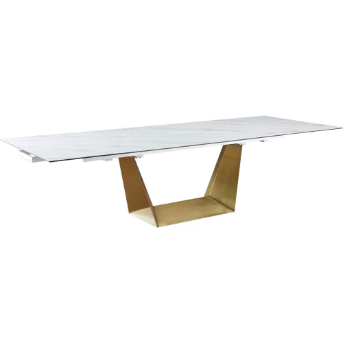 Scarlette Extendable Dining Table in White Marbled Ceramic & Brushed Gold