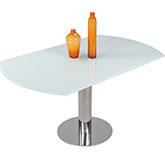 Tami Dining Table w/ Motion Extension Round White Glass Top on Stainless Base