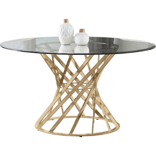 Tracy 54" Round Dining Table in Tempered Glass & Brushed Gold