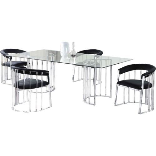 Trisha 5 Piece 60" Dining Set in Glass, Chrome, Acrylic & Black Velvet