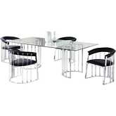 Trisha 5 Piece 84" Dining Set in Glass, Chrome, Acrylic & Black Velvet