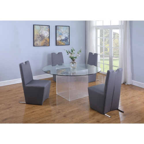 Valerie Dining Set in Round Glass & Gray Leatherette