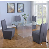 Valerie Dining Set in Round Glass & Gray Leatherette