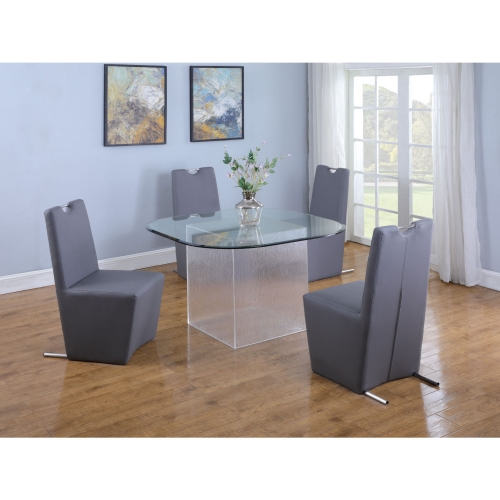 Valerie Dining Set in Surfboard Glass & Gray Leatherette