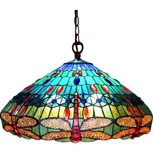 Scarlet Tiffany Style 3 Light Dragonfly Hanging Pendant Lamp w/ 24" Shade