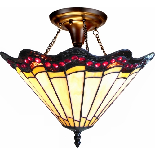 Adriana Tiffany Style 2 Light Baroque Semi Flush Ceiling Fixture w/ 16" Shade