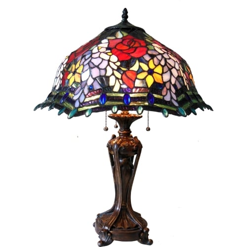 Carrell Tiffany Style 3 Light Roses Floor Lamp w/ 20" Shade