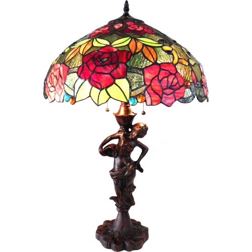 Peggy Tiffany Style 2 Light Roses Table Lamp with 18" Shade