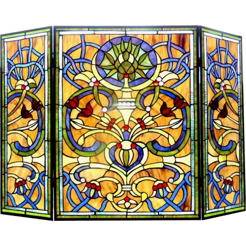 Bardot Tiffany Glass Victorian 3 Piece Folding Fireplace Screen 40" Wide